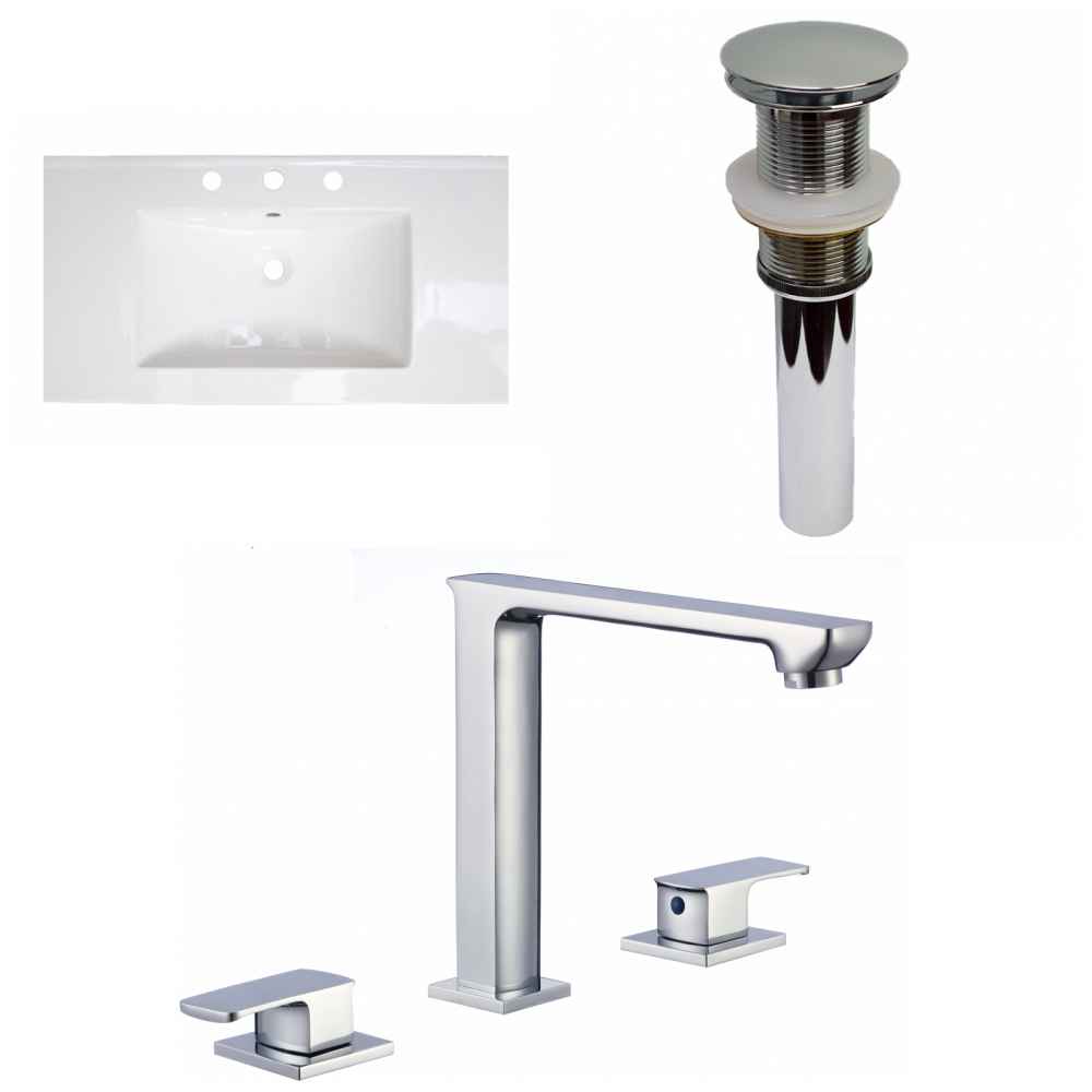 36.75-in. W 3H8-in. Ceramic Top Set In White Color - Drain Incl.