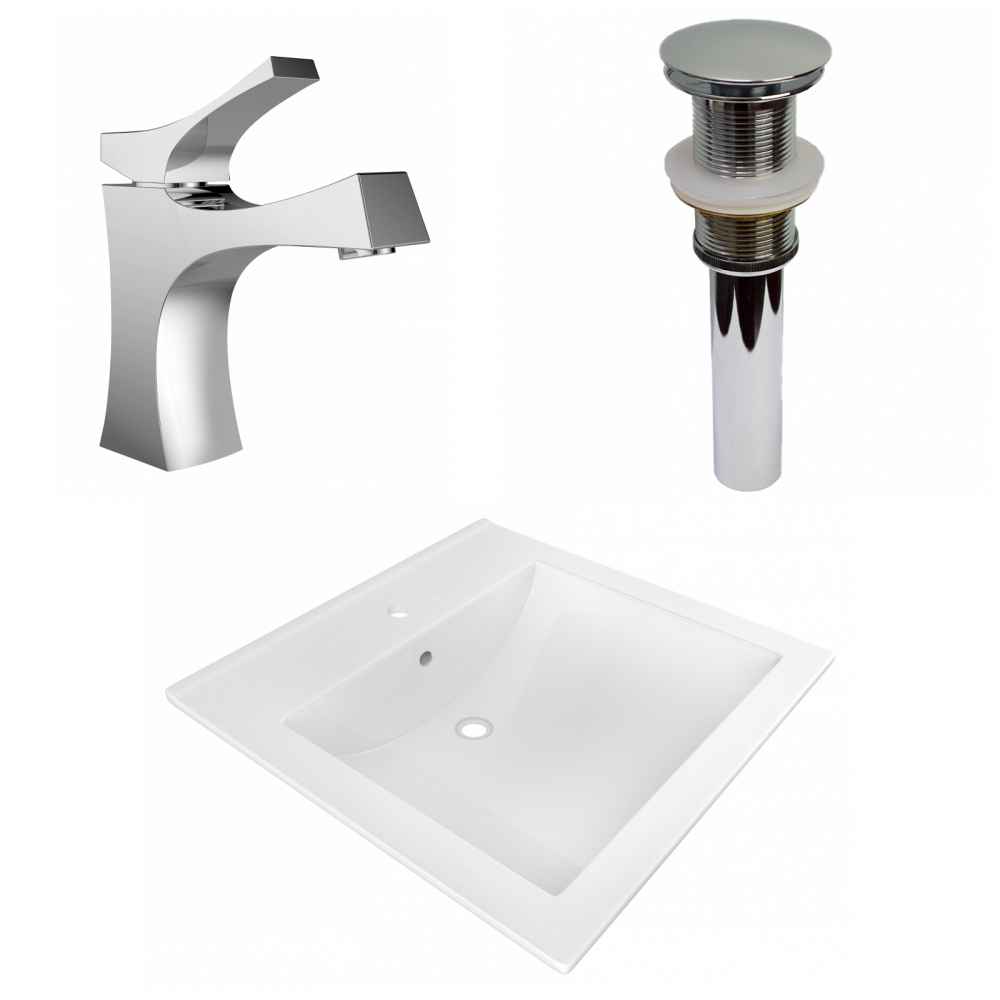 21.5-in. W 1 Hole Ceramic Top Set In White Color - Drain Incl.