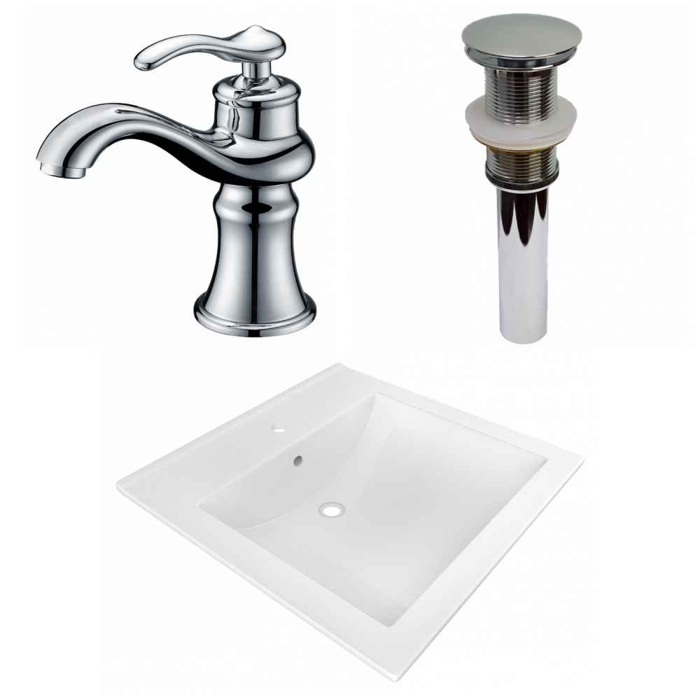 21.5-in. W 1 Hole Ceramic Top Set In White Color - Drain Incl.