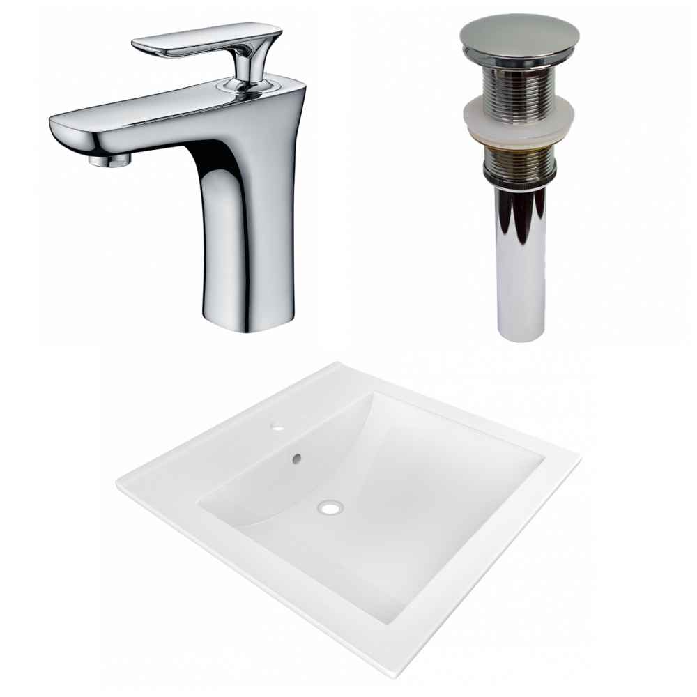 21.5-in. W 1 Hole Ceramic Top Set In White Color - Drain Incl.