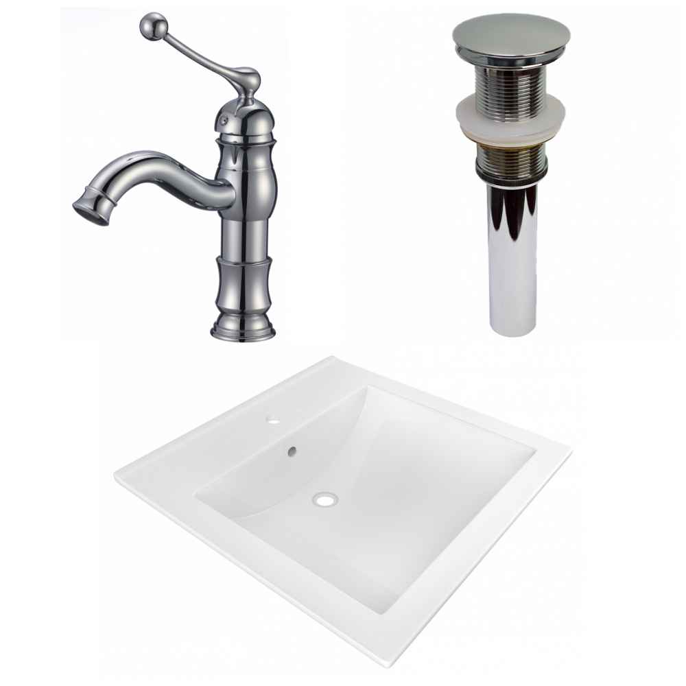 21.5-in. W 1 Hole Ceramic Top Set In White Color - Drain Incl.