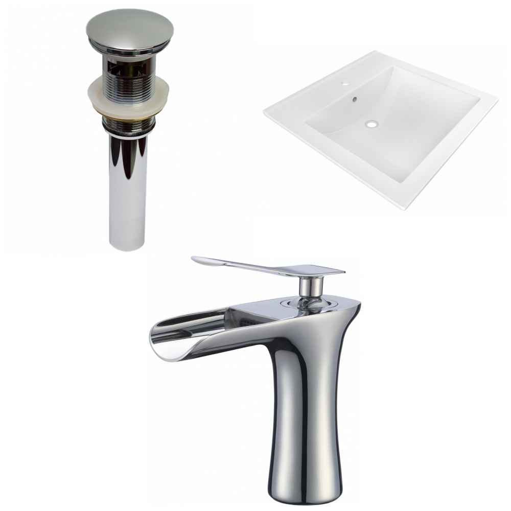 21.5-in. W 1 Hole Ceramic Top Set In White Color - Overflow Drain Incl.
