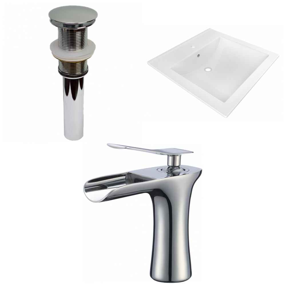 21.5-in. W 1 Hole Ceramic Top Set In White Color - Drain Incl.