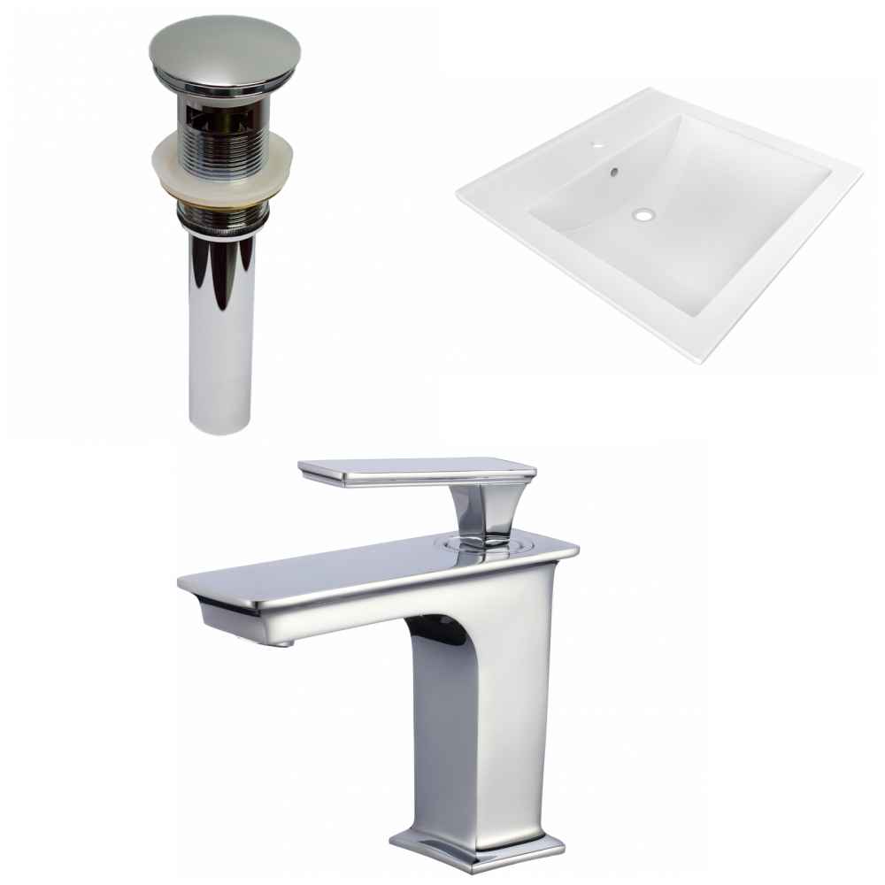 21.5-in. W 1 Hole Ceramic Top Set In White Color - Overflow Drain Incl.