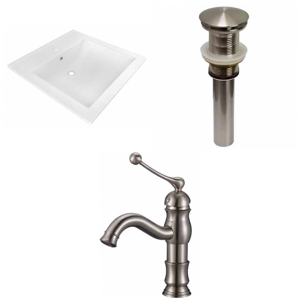 21.5-in. W 1 Hole Ceramic Top Set In White Color - Drain Incl.