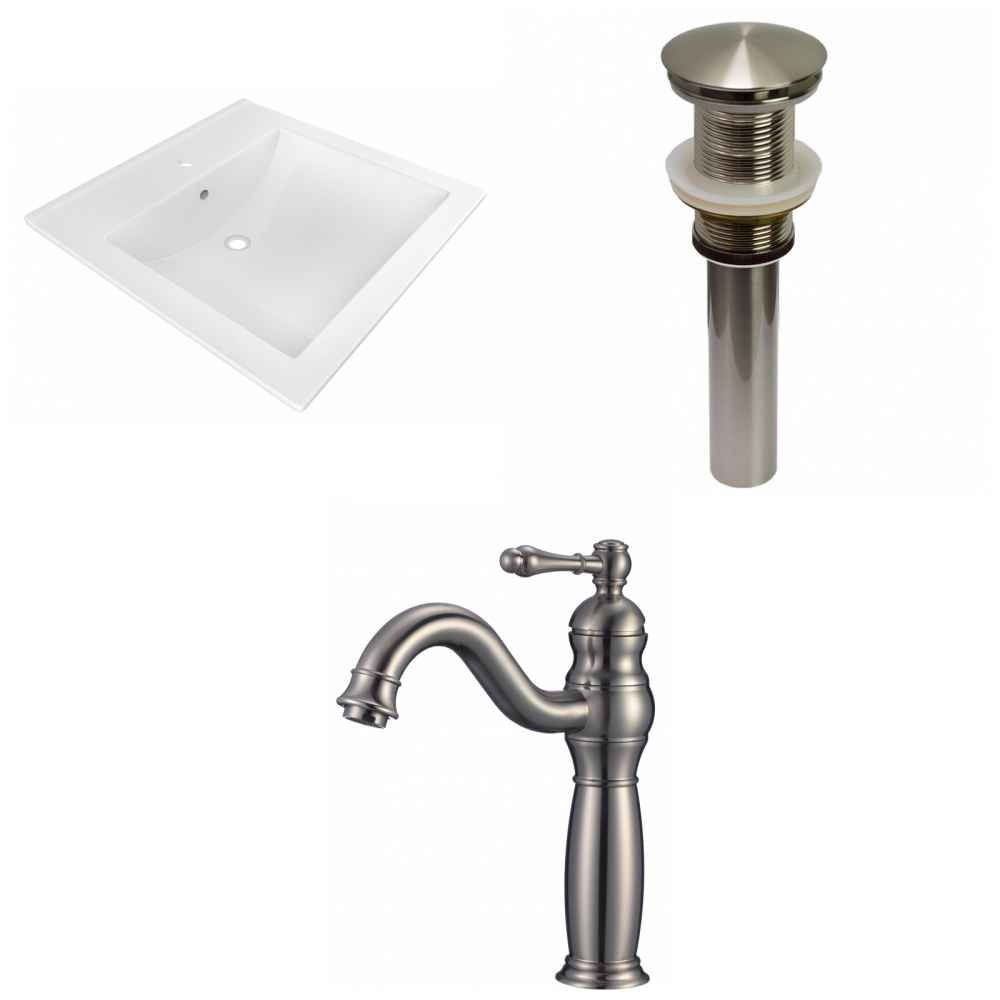 21.5-in. W 1 Hole Ceramic Top Set In White Color - Drain Incl.