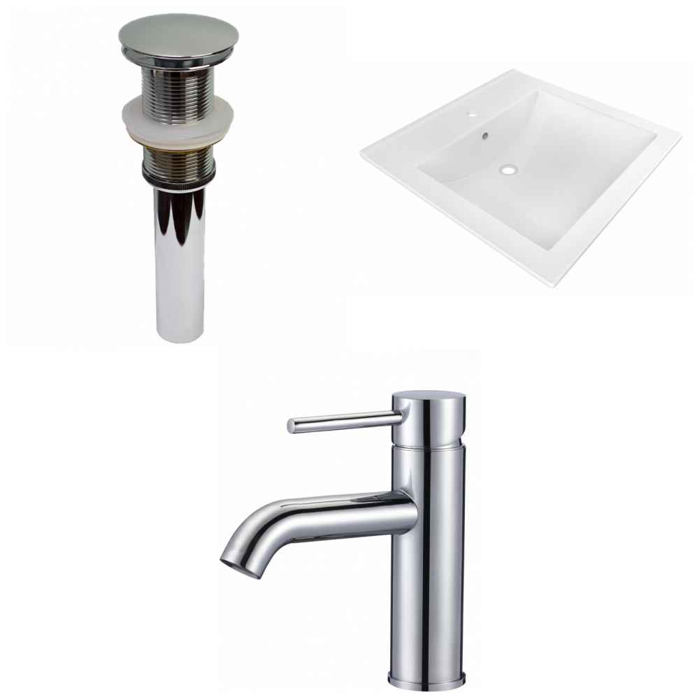 21.5-in. W 1 Hole Ceramic Top Set In White Color - Drain Incl.