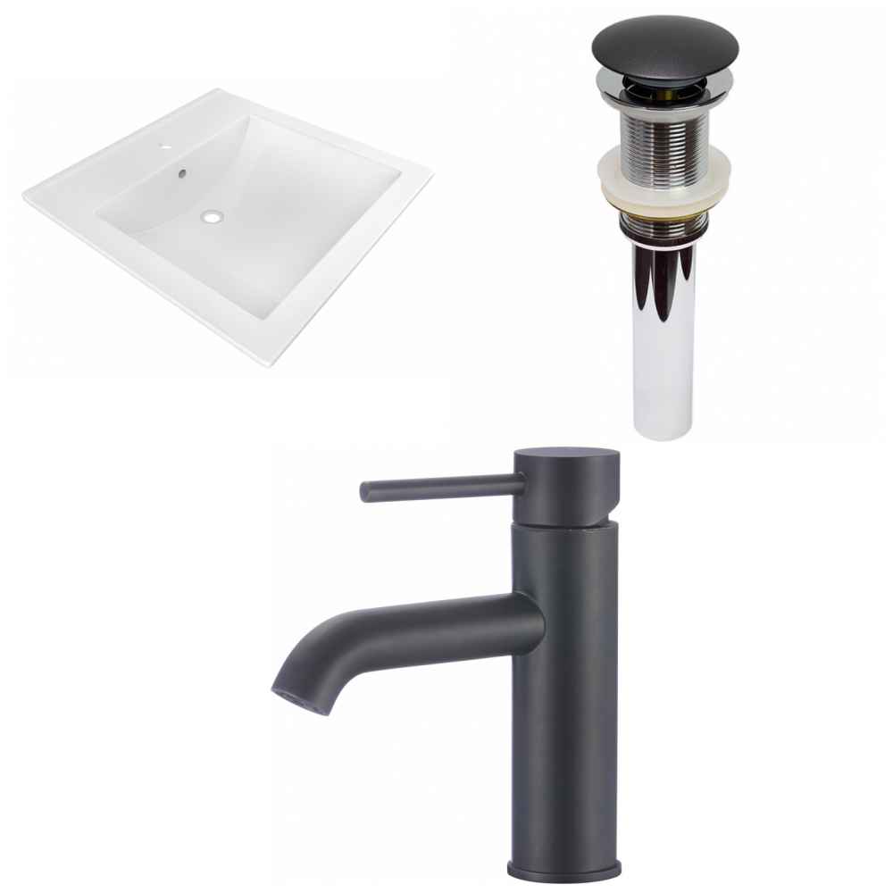 21.5-in. W 1 Hole Ceramic Top Set In White Color - Drain Incl.