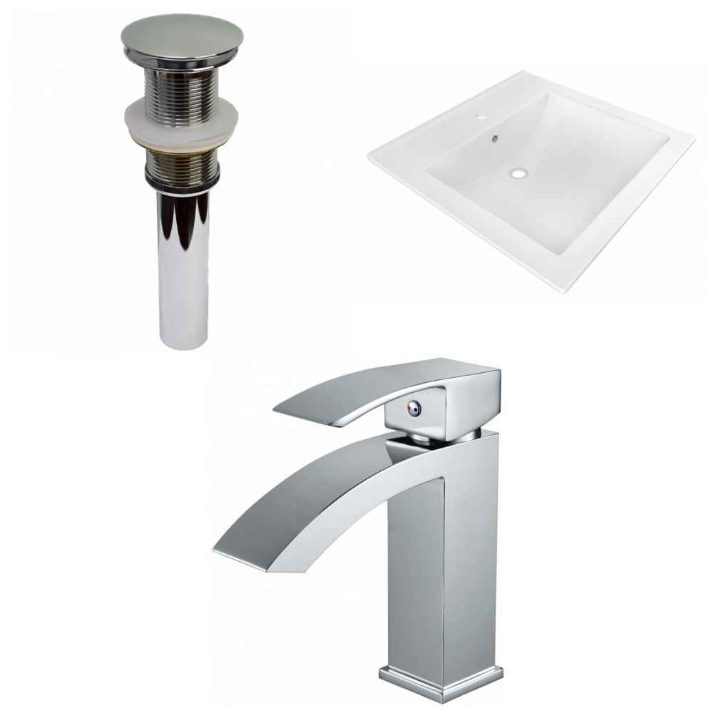 21.5-in. W 1 Hole Ceramic Top Set In White Color - Drain Incl.