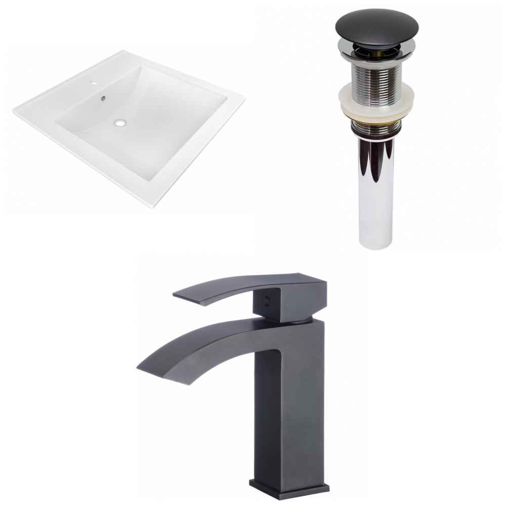 21.5-in. W 1 Hole Ceramic Top Set In White Color - Drain Incl.