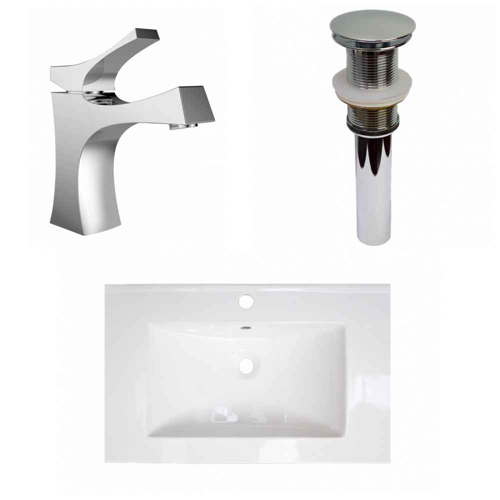 24-in. W 1 Hole Ceramic Top Set In White Color - Drain Incl.