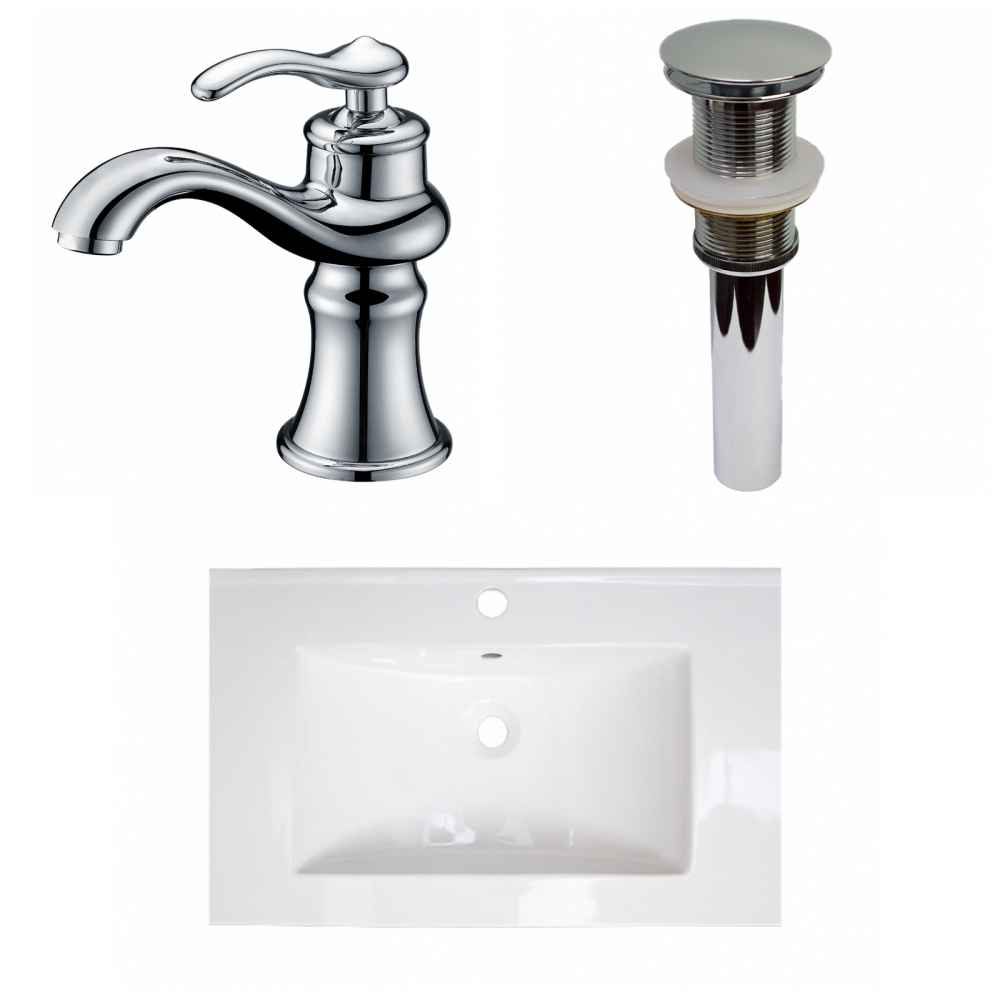 24-in. W 1 Hole Ceramic Top Set In White Color - Drain Incl.