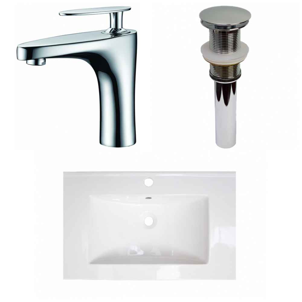 24-in. W 1 Hole Ceramic Top Set In White Color - Drain Incl.