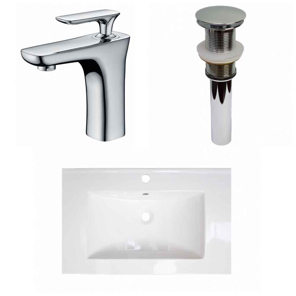 24-in. W 1 Hole Ceramic Top Set In White Color - Drain Incl.
