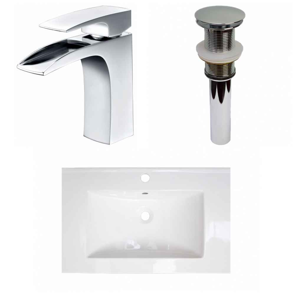 24-in. W 1 Hole Ceramic Top Set In White Color - Drain Incl.