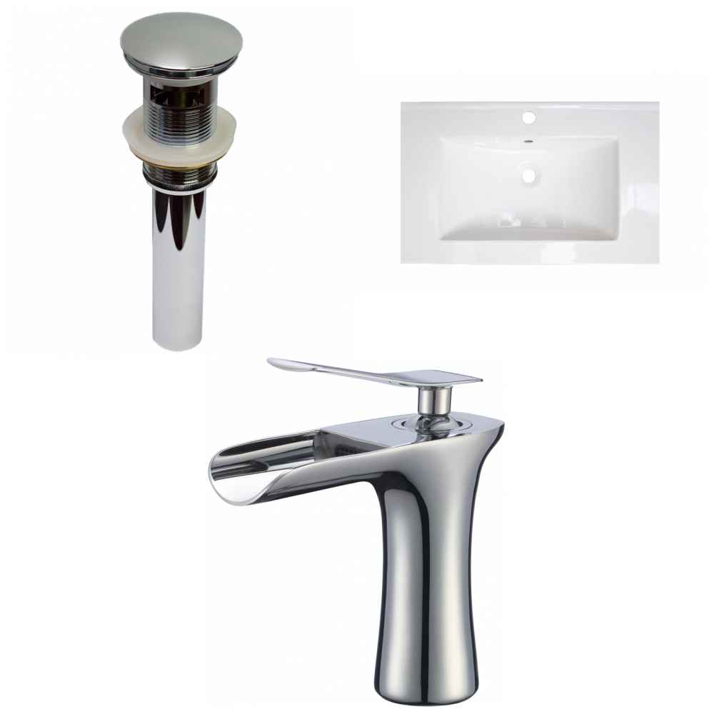 24-in. W 1 Hole Ceramic Top Set In White Color - Overflow Drain Incl.