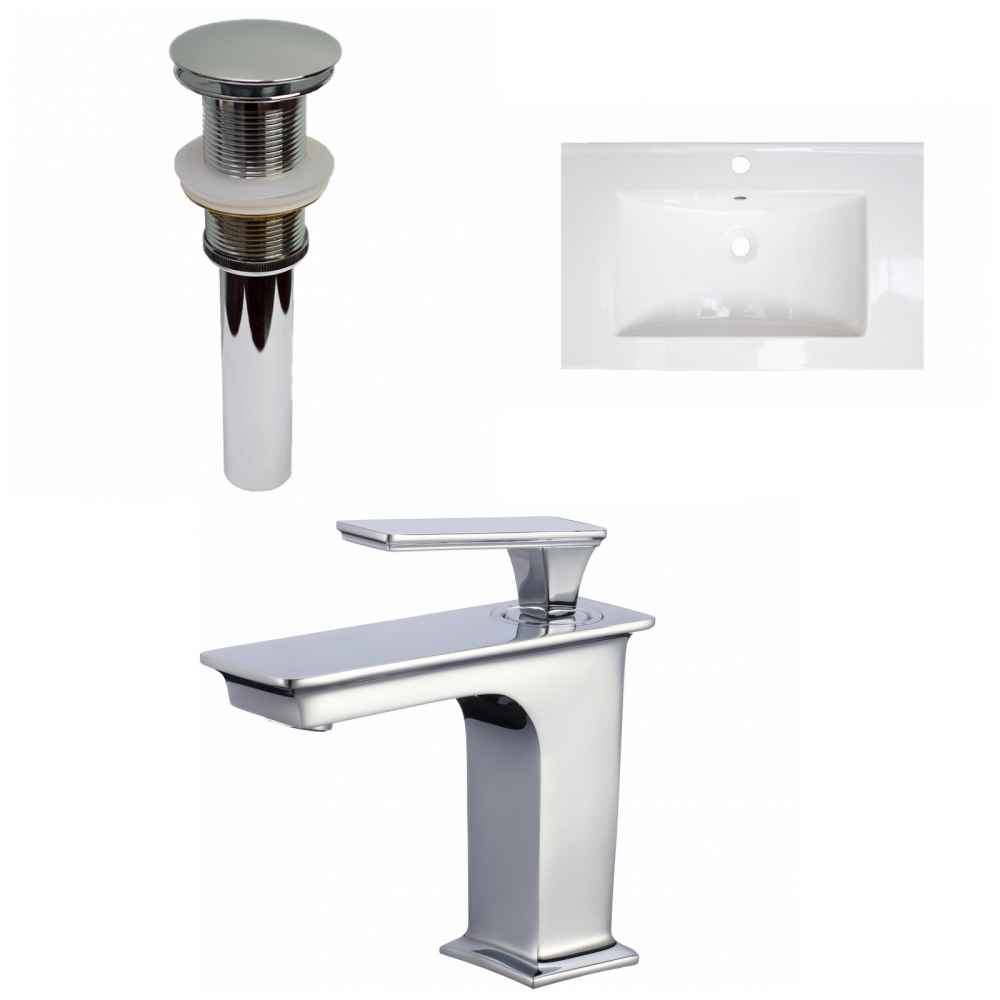 24-in. W 1 Hole Ceramic Top Set In White Color - Drain Incl.