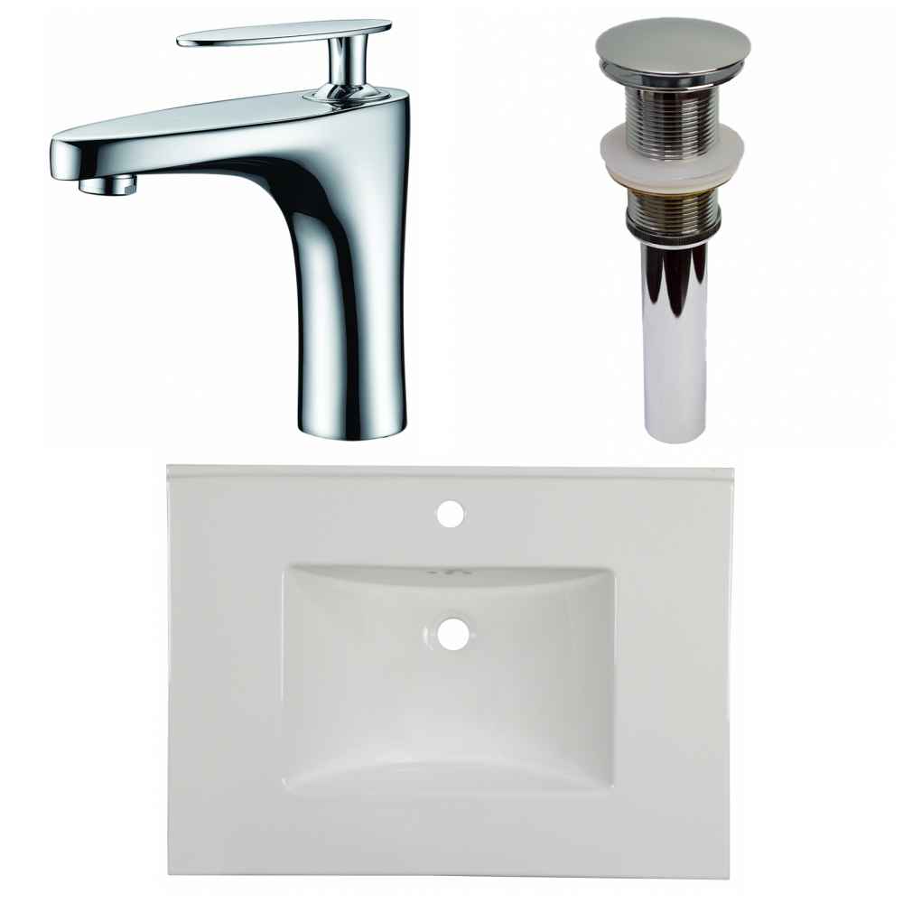 30.75-in. W 1 Hole Ceramic Top Set In White Color - Drain Incl.