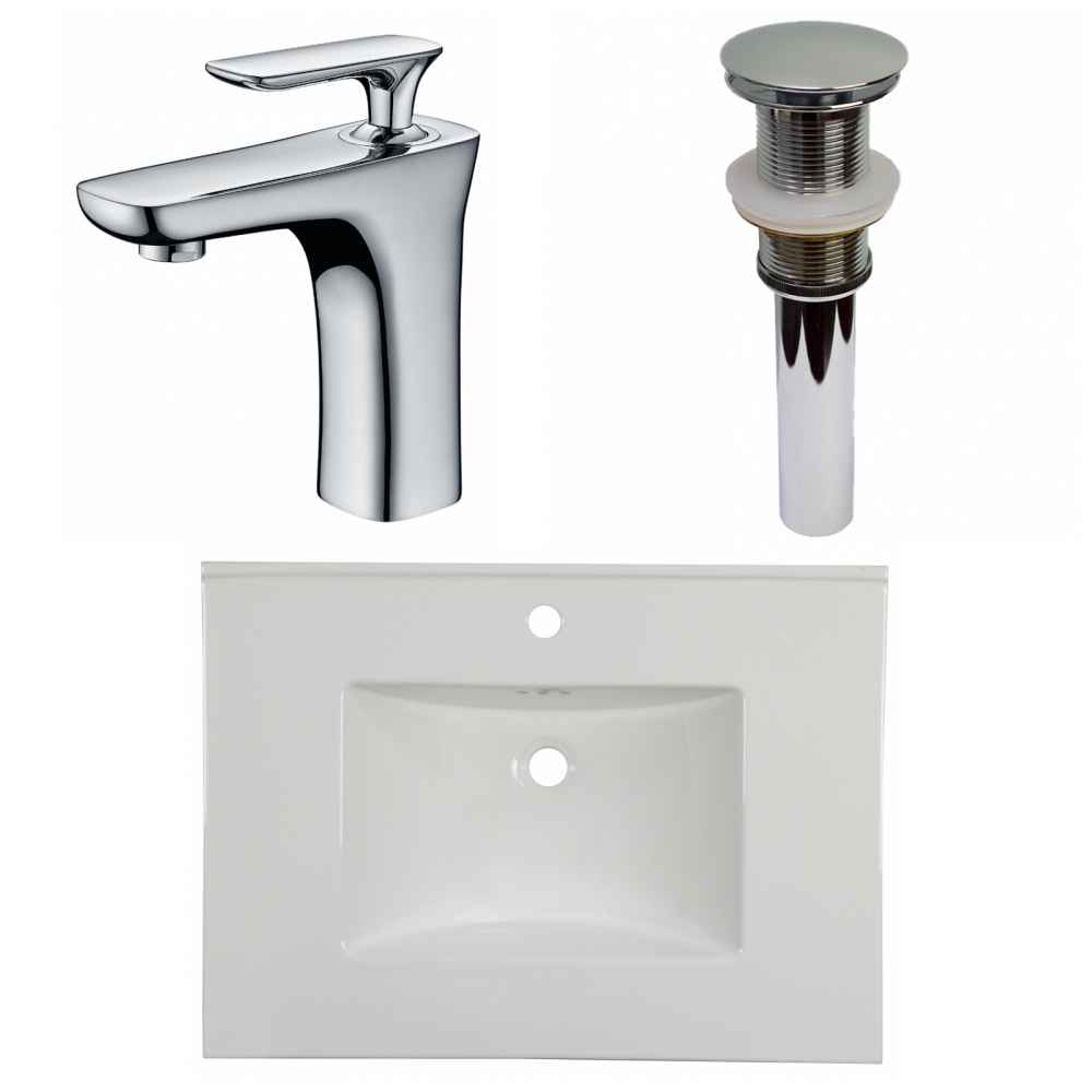 30.75-in. W 1 Hole Ceramic Top Set In White Color - Drain Incl.