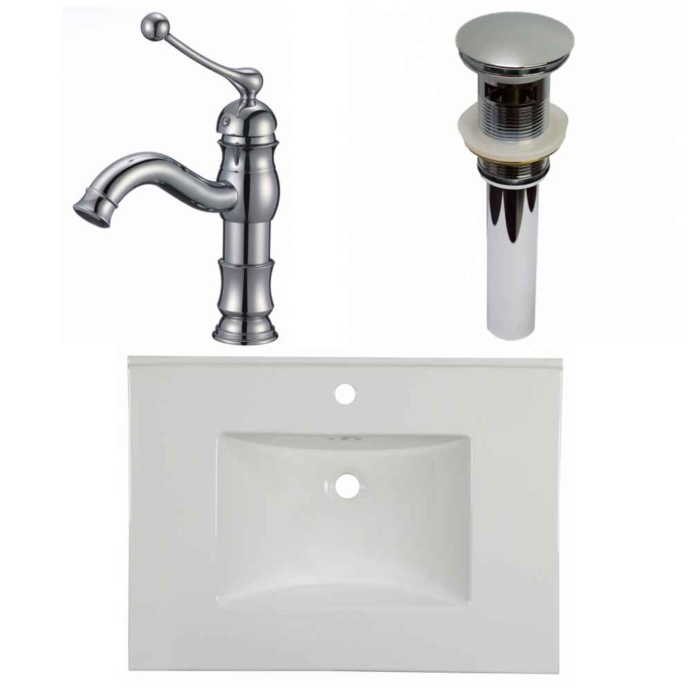 30.75-in. W 1 Hole Ceramic Top Set In White Color - Overflow Drain Incl.