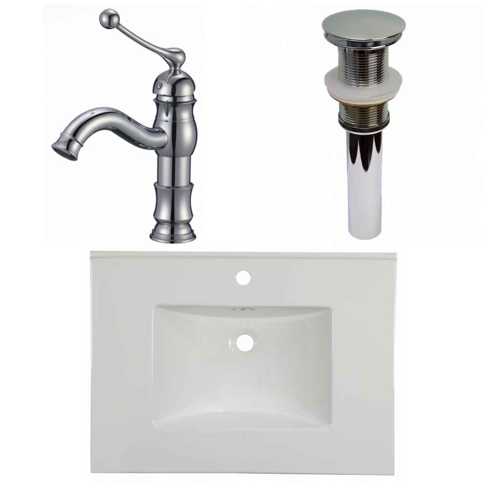 30.75-in. W 1 Hole Ceramic Top Set In White Color - Drain Incl.