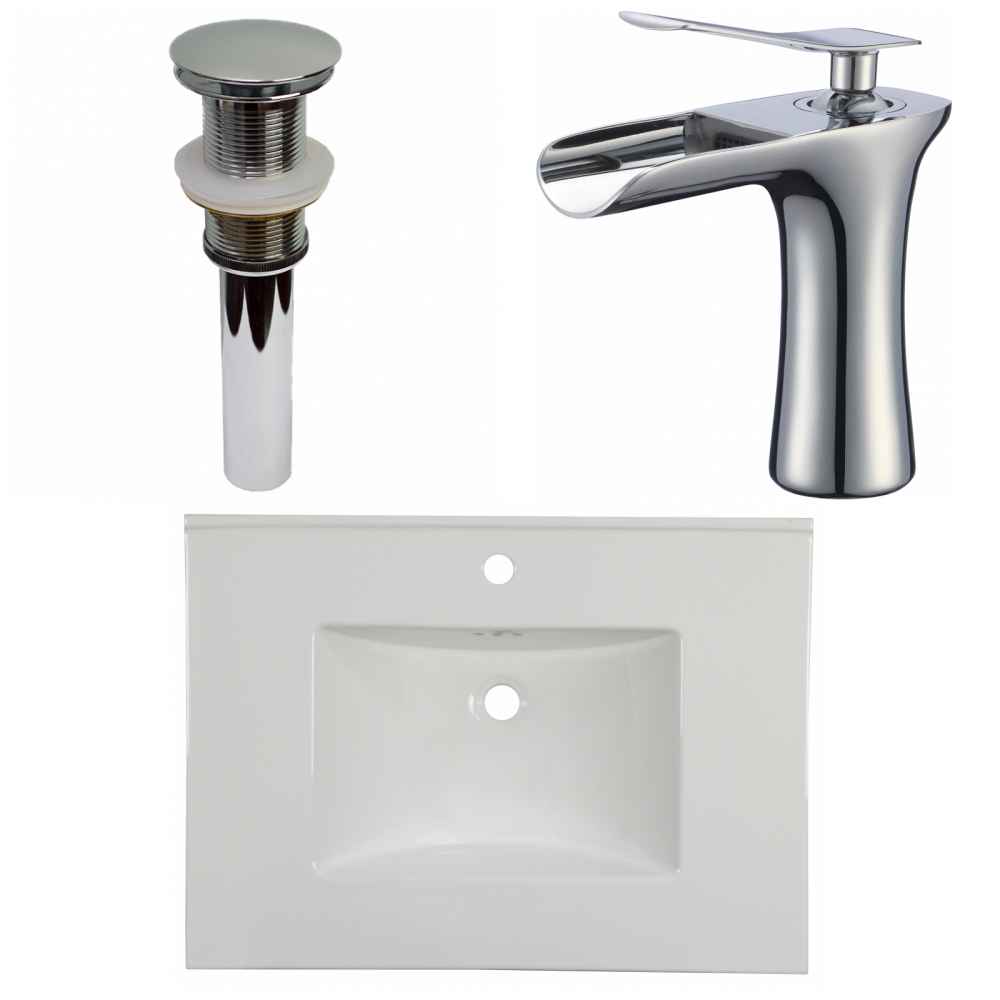 30.75-in. W 1 Hole Ceramic Top Set In White Color - Drain Incl.