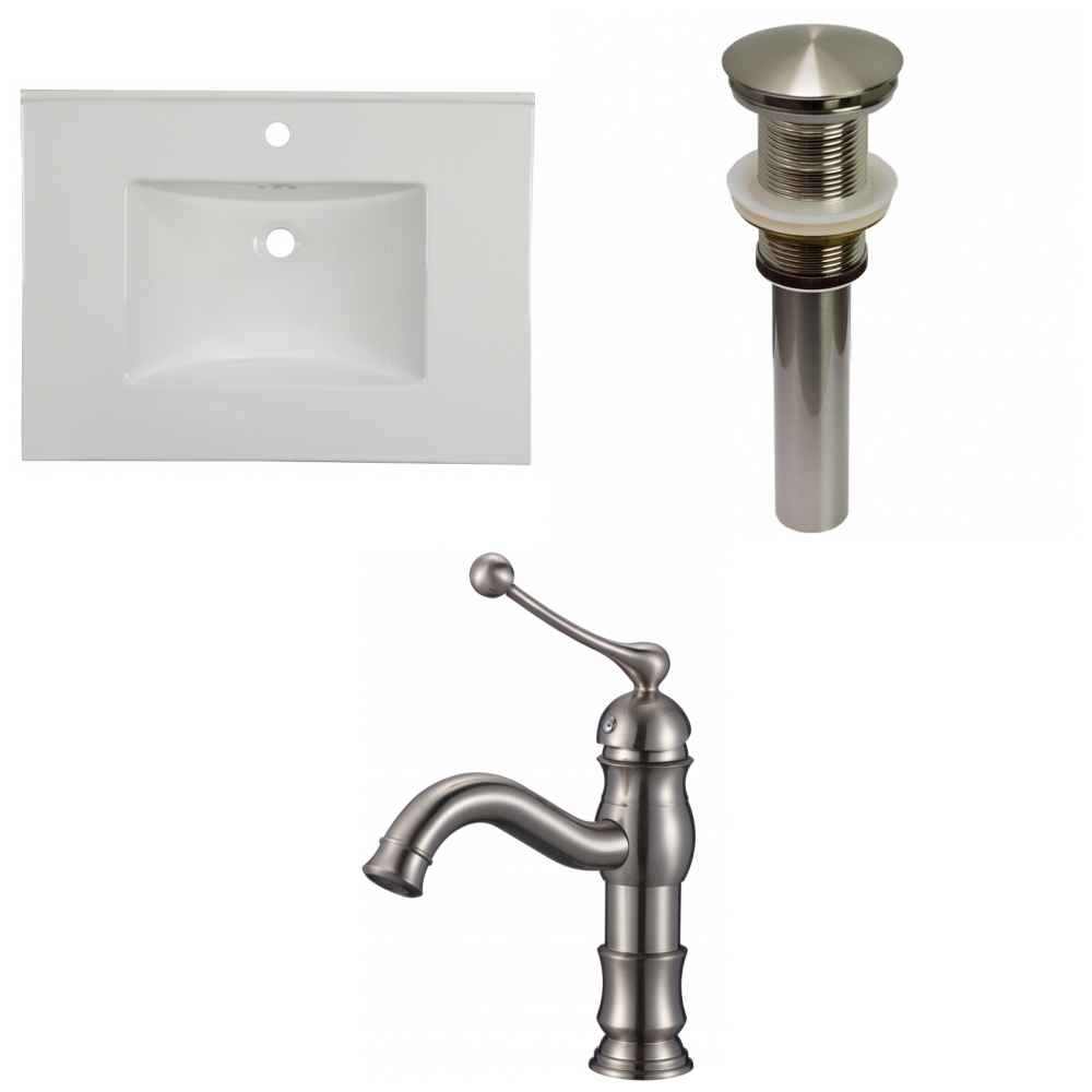 30.75-in. W 1 Hole Ceramic Top Set In White Color - Drain Incl.