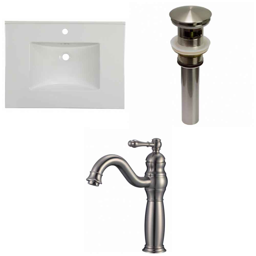 30.75-in. W 1 Hole Ceramic Top Set In White Color - Overflow Drain Incl.