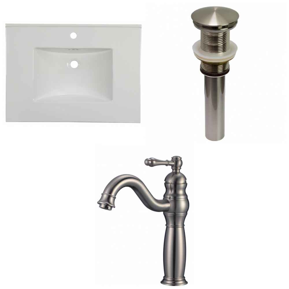30.75-in. W 1 Hole Ceramic Top Set In White Color - Drain Incl.