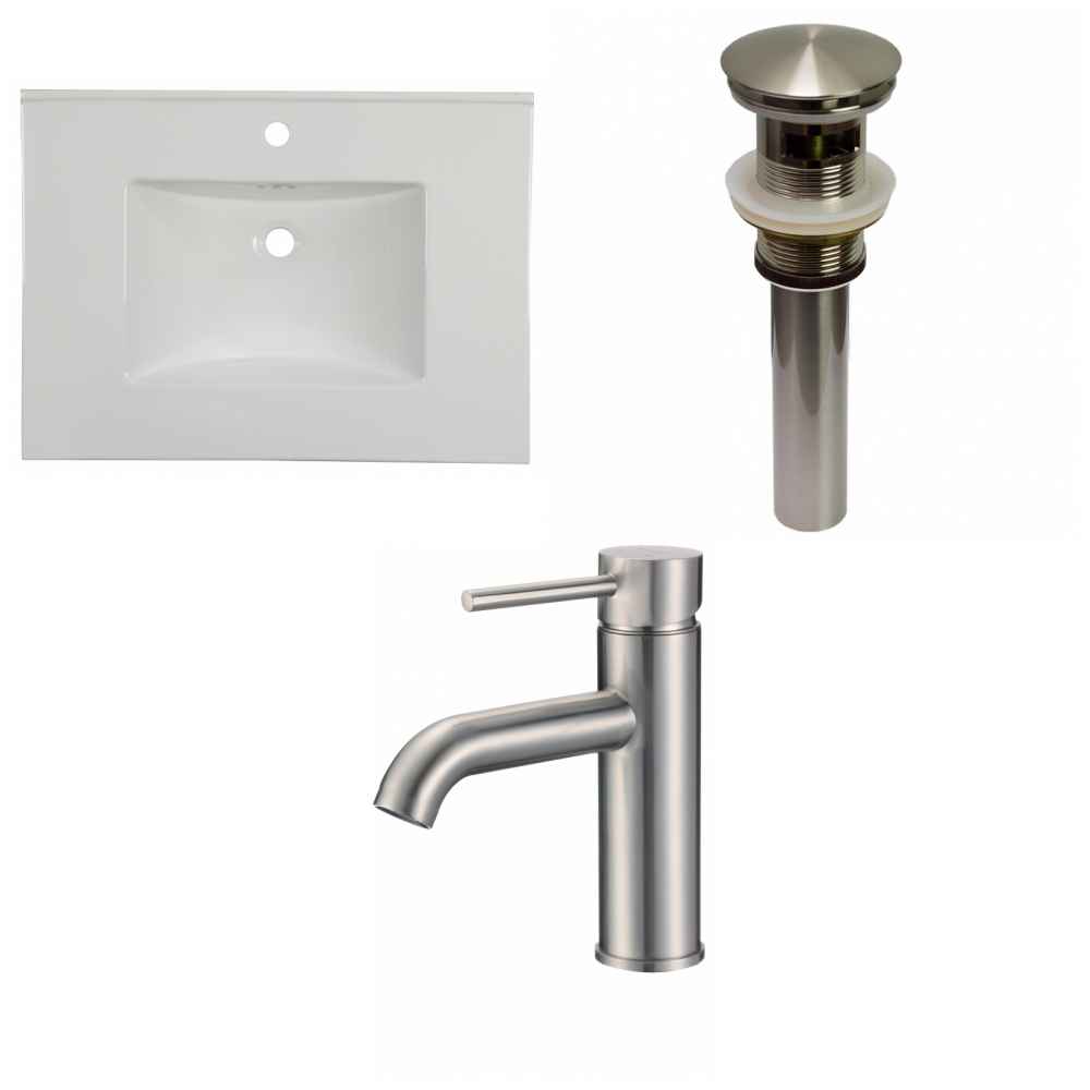 30.75-in. W 1 Hole Ceramic Top Set In White Color - Overflow Drain Incl.