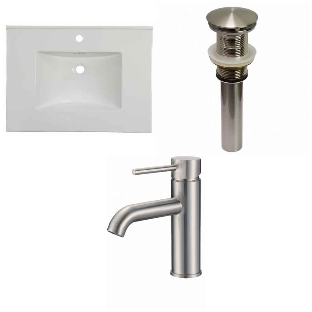 30.75-in. W 1 Hole Ceramic Top Set In White Color - Drain Incl.