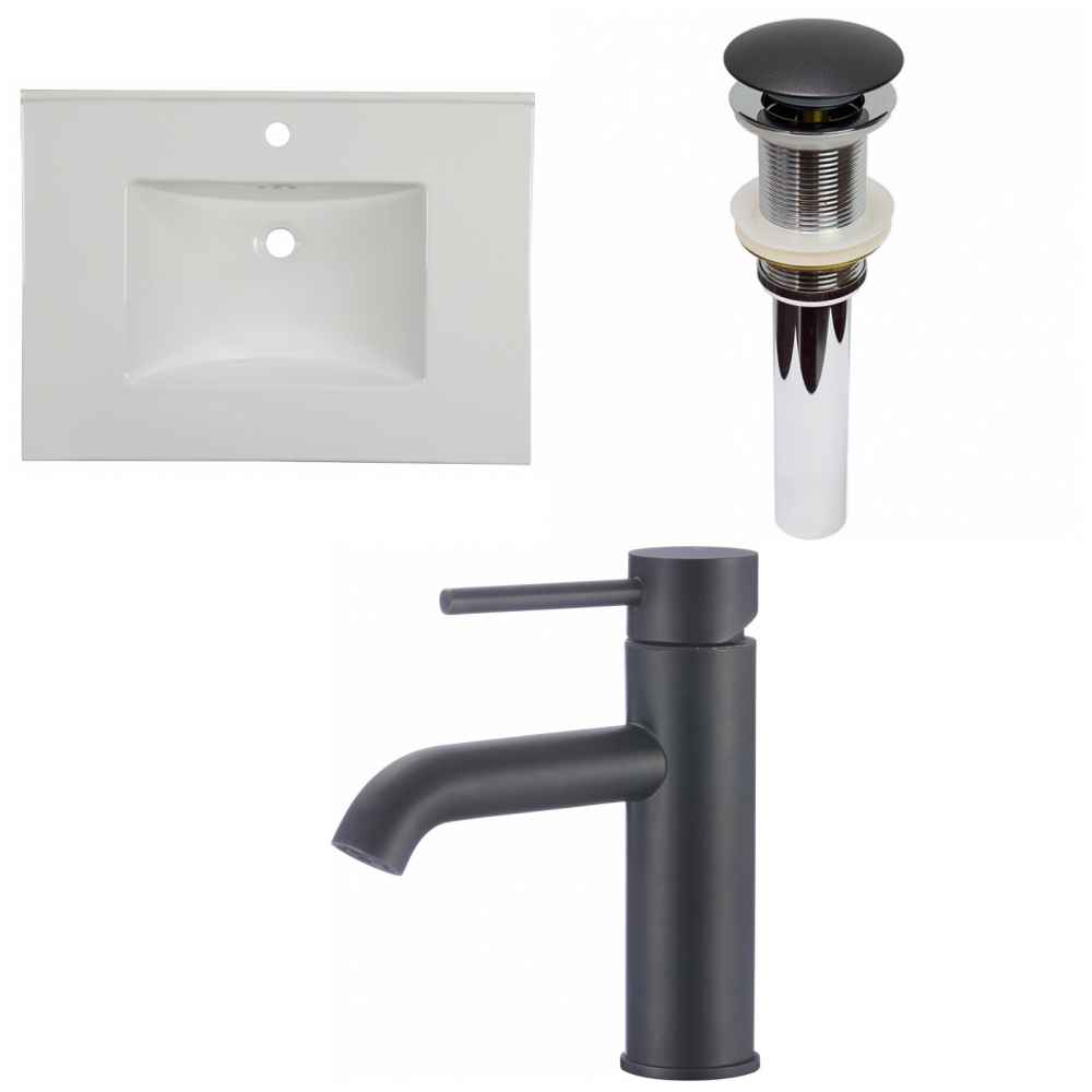 30.75-in. W 1 Hole Ceramic Top Set In White Color - Drain Incl.