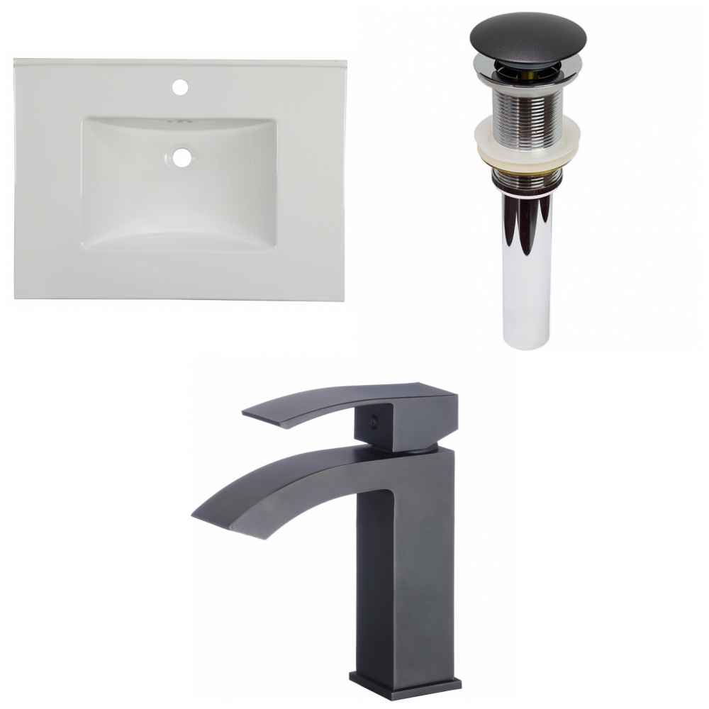 30.75-in. W 1 Hole Ceramic Top Set In White Color - Drain Incl.