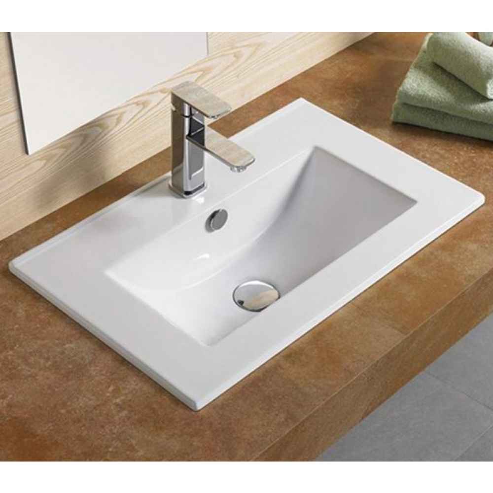 19.9-in. W 1 Hole Ceramic Top Set In White Color - Overflow Drain Incl.