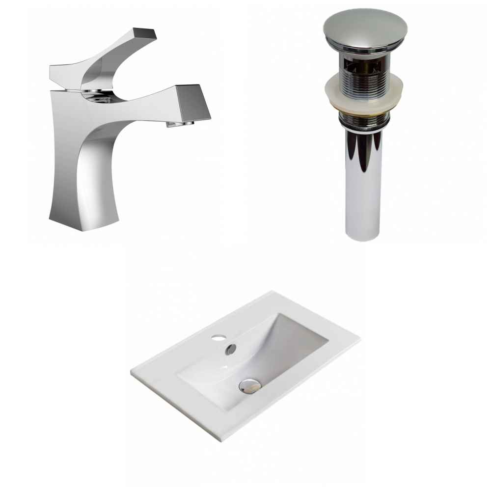 19.9-in. W 1 Hole Ceramic Top Set In White Color - Overflow Drain Incl.