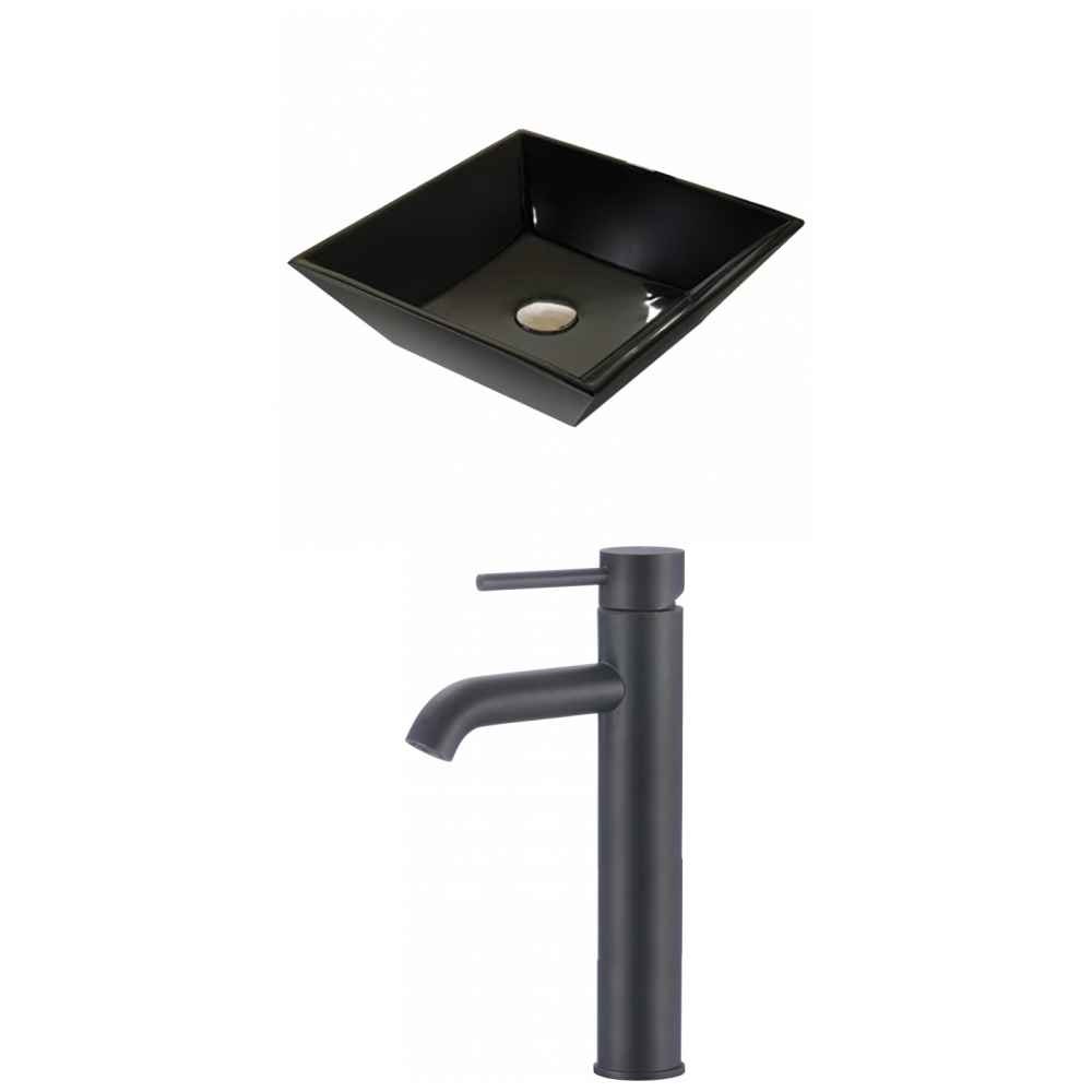 16.1-in. x 16.1-in. Square Bathroom Vessel Sink Set Black Enamel Glaze