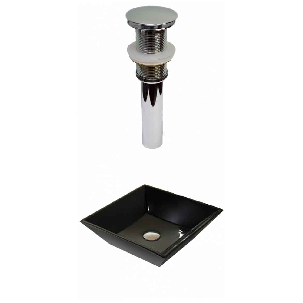 16.1-in. x 16.1-in. Square Bathroom Vessel Sink Set Black Enamel Glaze