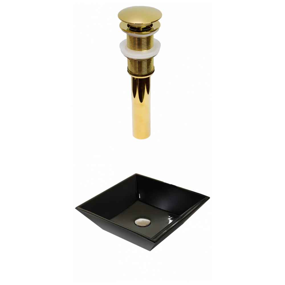 16.1-in. x 16.1-in. Square Bathroom Vessel Sink Set Black Enamel Glaze