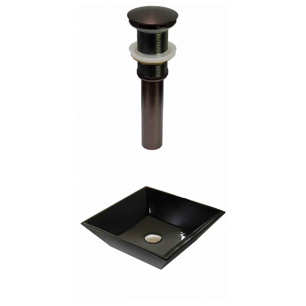 16.1-in. x 16.1-in. Square Bathroom Vessel Sink Set Black Enamel Glaze