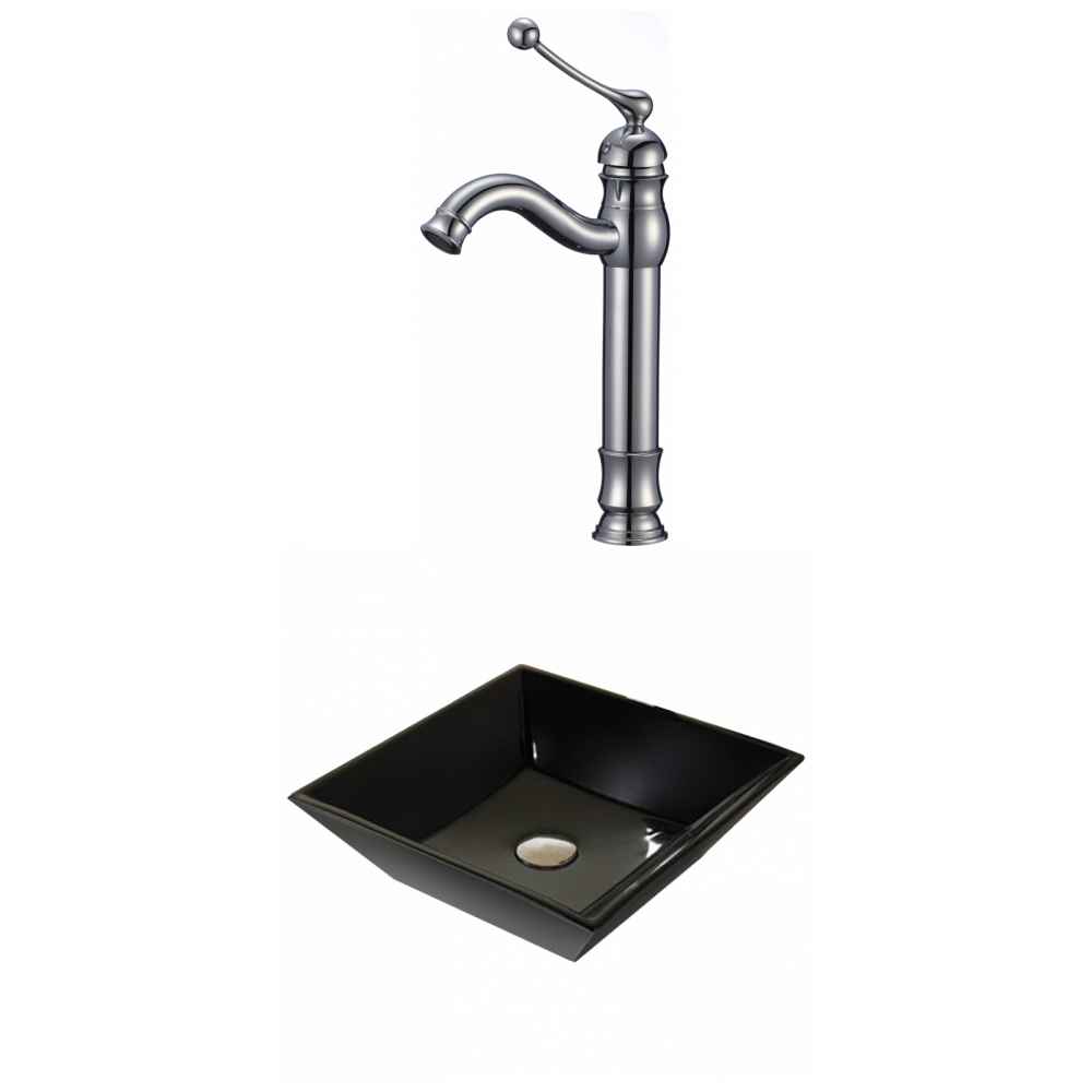 16.1-in. x 16.1-in. Square Bathroom Vessel Sink Set Black Enamel Glaze