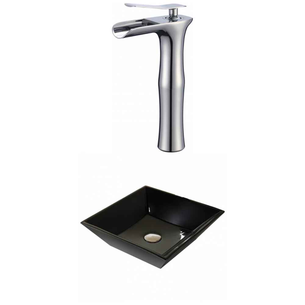 16.1-in. x 16.1-in. Square Bathroom Vessel Sink Set Black Enamel Glaze