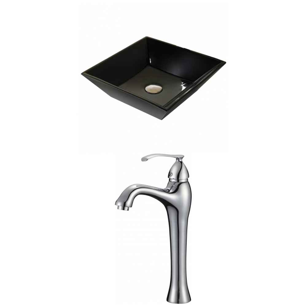 16.1-in. x 16.1-in. Square Bathroom Vessel Sink Set Black Enamel Glaze