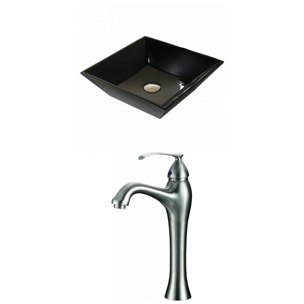 16.1-in. x 16.1-in. Square Bathroom Vessel Sink Set Black Enamel Glaze