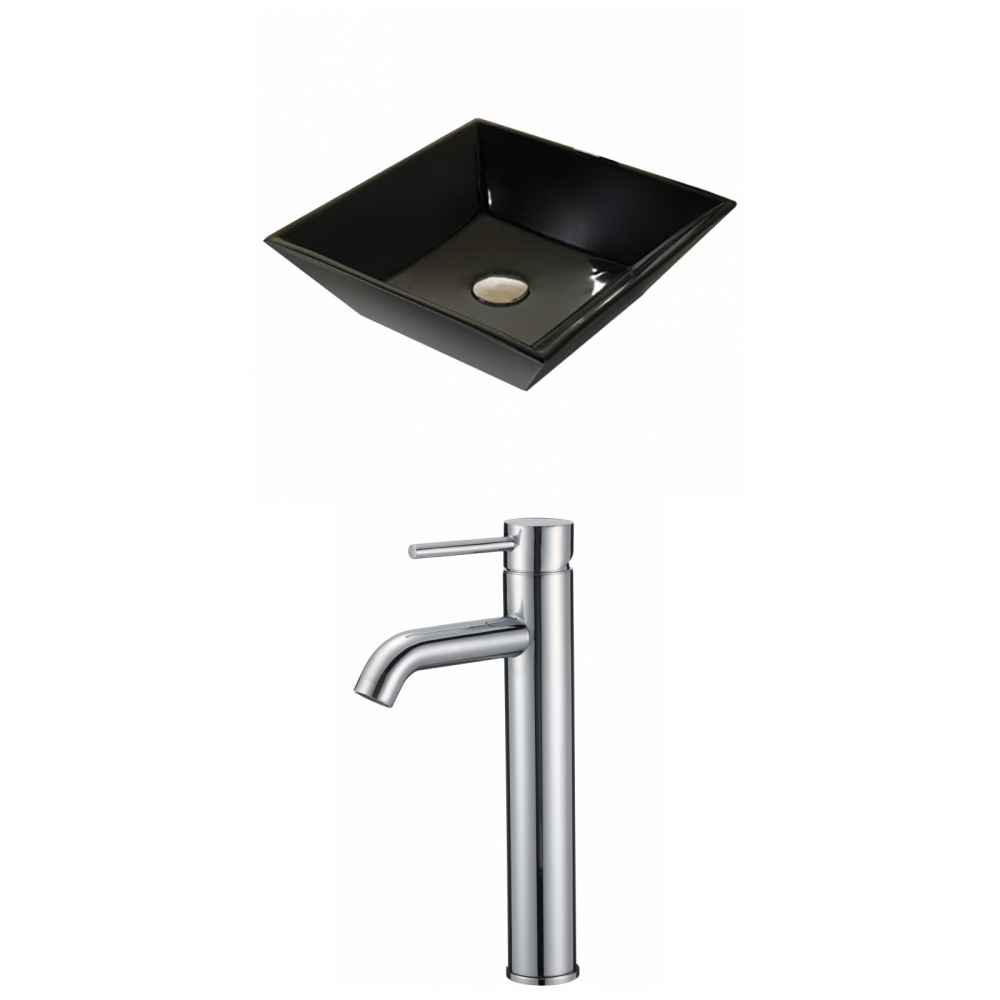 16.1-in. x 16.1-in. Square Bathroom Vessel Sink Set Black Enamel Glaze