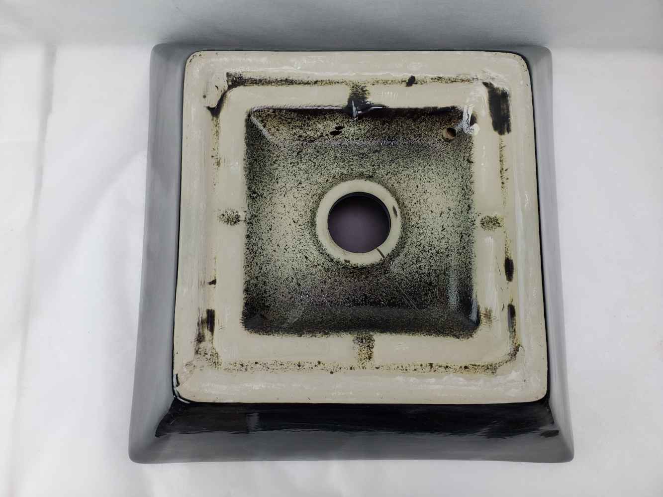 16.1-in. x 16.1-in. Square Bathroom Vessel Sink Set Black Enamel Glaze