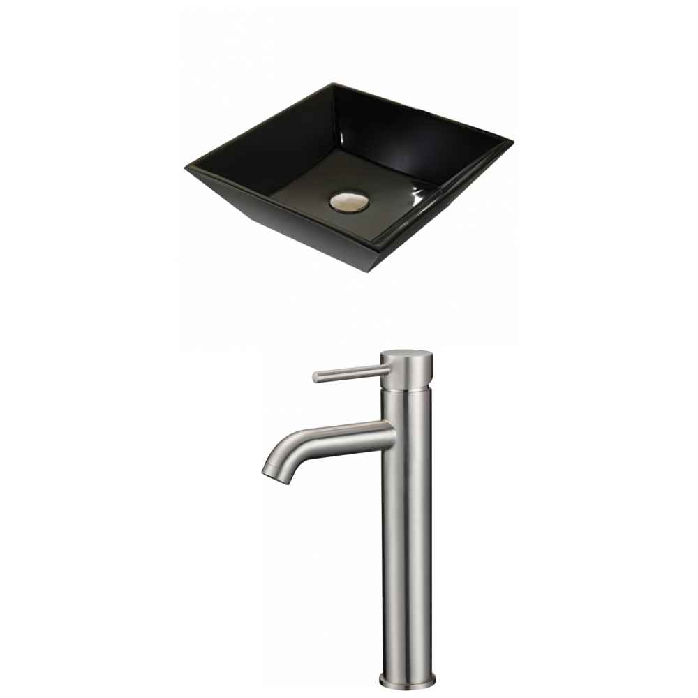 16.1-in. x 16.1-in. Square Bathroom Vessel Sink Set Black Enamel Glaze