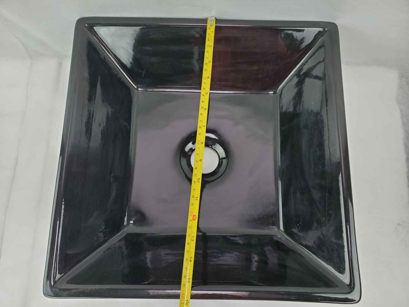 16.1-in. x 16.1-in. Square Bathroom Vessel Sink Set Black Enamel Glaze
