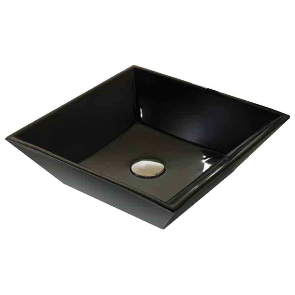 16.1-in. x 16.1-in. Square Bathroom Vessel Sink Set Black Enamel Glaze