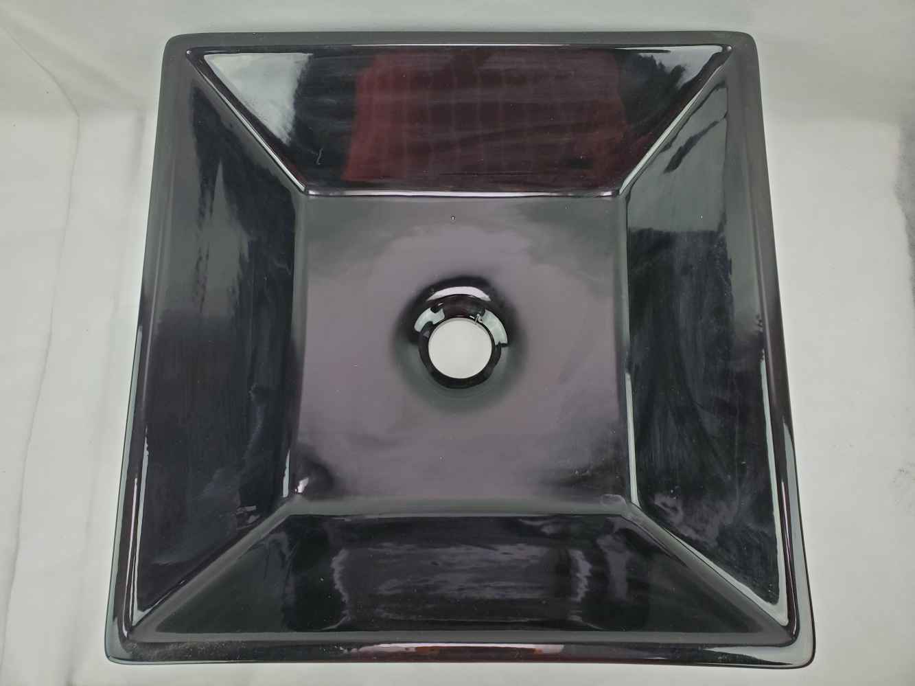 16.1-in. x 16.1-in. Square Bathroom Vessel Sink Set Black Enamel Glaze