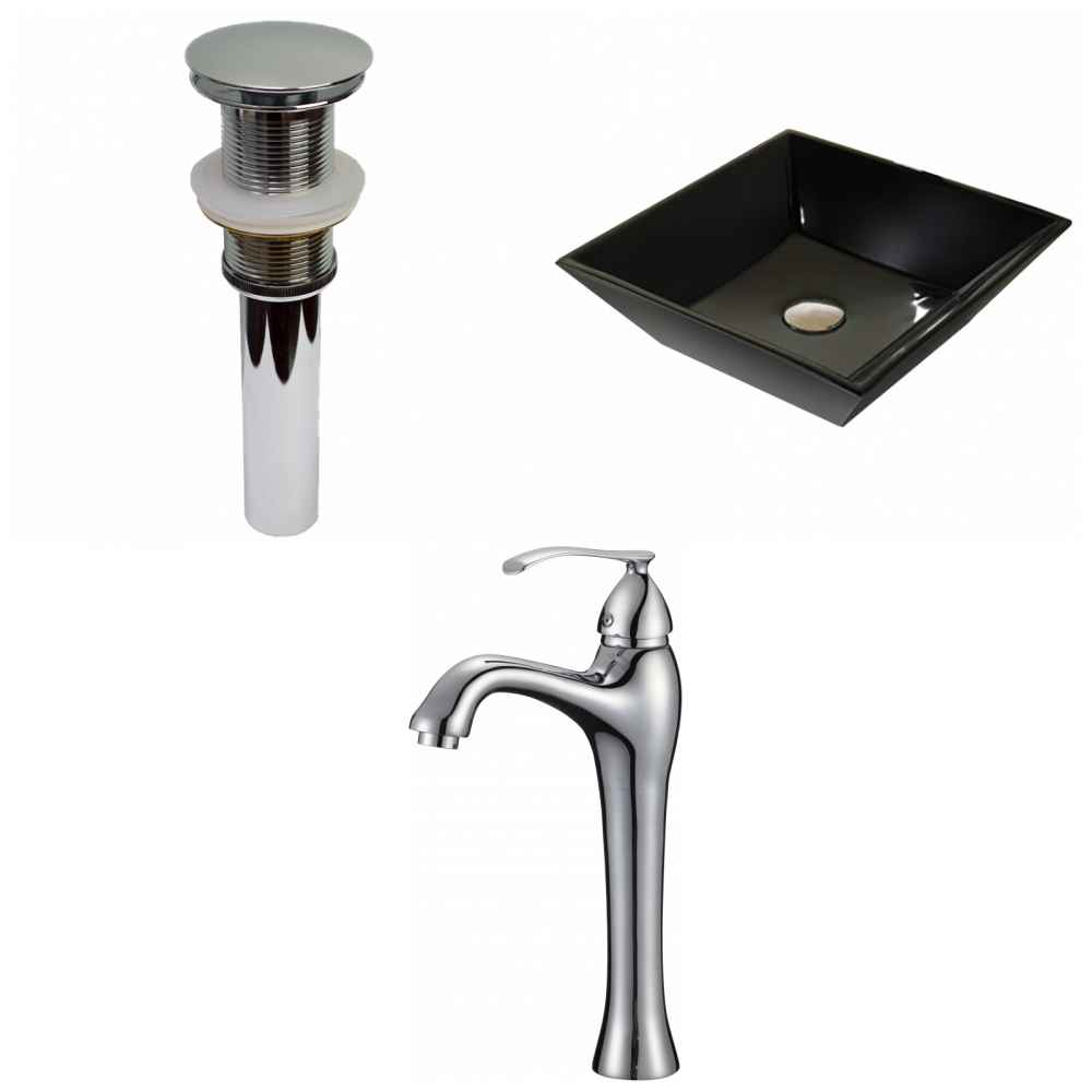 16.1-in. x 16.1-in. Square Bathroom Vessel Sink Set Black Enamel Glaze